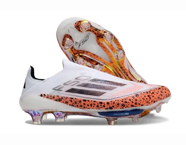 Adidas F50+ Lightstrike Pro Laceless FG Firm Ground Soccer Cleats - White/Leopar