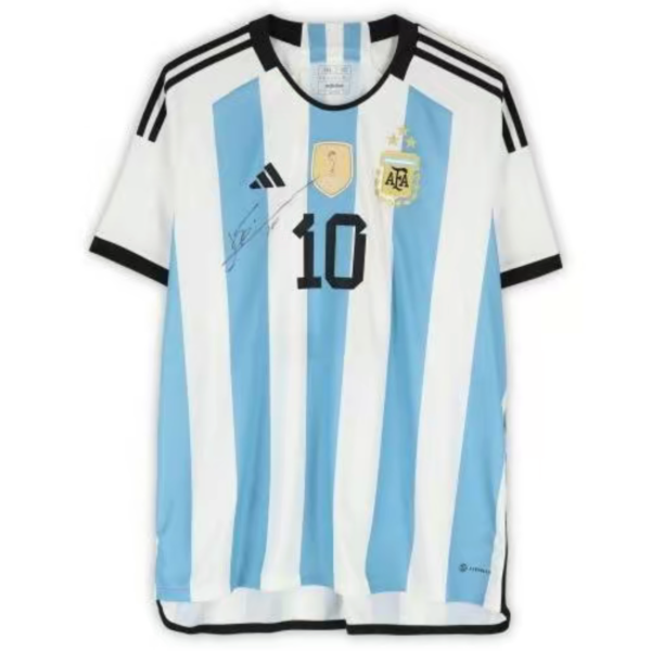 Lionel Messi Argentina National Team Autographed 2024 adidas Replica Jersey - Front Signed - World Cup Champions Patch - Fanatics Authentic Certified - Soccer Memorabilia