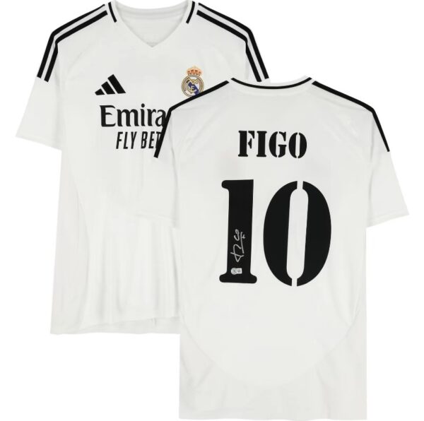 Luis Figo Real Madrid Autographed 2024-25 White Home Adidas versev-BAS-Fanatics Authentic Certified-Soccer Memorabilia